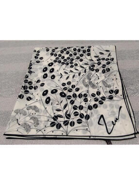 Vintage 70s Zen Square Scarf Polka Dots Black & White Weeds Artsy Floral NYLON